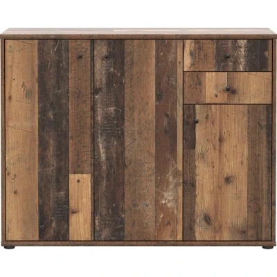Abbildung von FORTE TEMPRA 2 Kommode mit 3 Türen und Schubladen, Holzwerkstoff, Old Wood Vintage Dekor, (B x H T) 108,8 85,5 34,8 cm