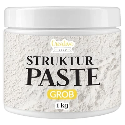 Abbildung von Creative Deco Strukturpaste Grobkörnig 1 kg Weiße Spachtelmasse für Acrylmalerei Modellierpaste Kunstprojekte, Acrylfarbe, DIY, 3D Effekte, Texturen Einfach mit Palettenmesser aufzutragen