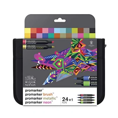 Abbildung von Winsor &amp; Newton 0290037 Professioneller Layout Mixed Marker 24 Farben Set, im Wallet, 2 Spitzen, fein und breit für Zeichnungen, Design Layouts