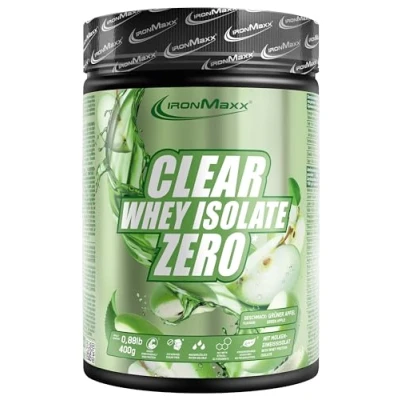 Abbildung von IronMaxx Clear Whey Isolate Zero Green Apple 400g Dose Klarer Molkenprotein Isolat ohne Zucker Laktosefreies Protein Limonade mit fruchtig erfrischendem Geschmack