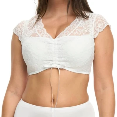 Abbildung von Susa Damen 5567 Wiesn Zauber Dirndl Bluse Flügelarm, weiß, 34