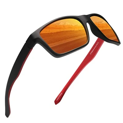 Abbildung von JIM HALO Polarisiert Sport Sonnenbrille Spiegel Wickeln Um Fahren Angeln Damen Herren(Schwarz/Spiegel Orange)