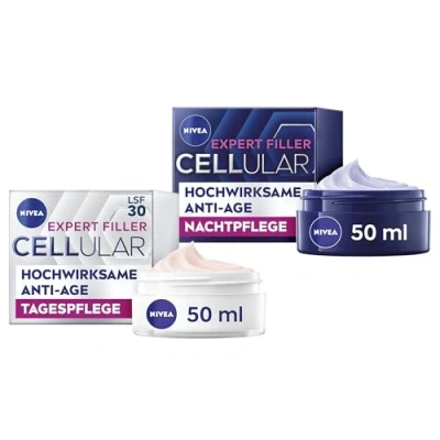 Abbildung von NIVEA Cellular Expert Filler Hyaluron Set mit Anti Age Tagespflege und Nachtpflege, extra straffende Gesichtspflege, Hautpflege Hyaluronsäure (50 ml)