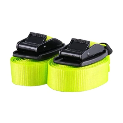 Abbildung von 2er Set Sandax Zurrgurte Spanngurte mit Klemmschloss und Schnallenschutz aus Gummi Länge: 4m, Breite: 25mm Verzurrgurte belastbar bis 540kg, nach DIN EN 12195 2 Premium Spannband, Neongelb
