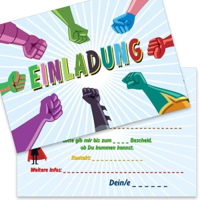 Abbildung von the lazy panda card company 15 Einladungskarten Kindergeburtstag: Superhelden Geburtstagseinladungen Einladungen Geburtstag Kinder Mädchen Junge (Superhelden)