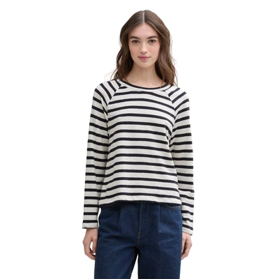 Abbildung von TOM Tailor Denim Structure WITH Buttons Langarmshirt, Damen, Größe: Large, White navy stripe