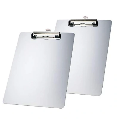 Abbildung von 2er Alu Klemmbrett A4 mit gummierter Metalklemme, Schreibbrett DIN Aufhängeose, Pad Halter Clipboard Stabile Aluminum Schreibplatte Schreibblock Pack in Farbe Silber TKD8025 silver 2x
