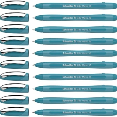 Abbildung von Schneider Slider Memo XB Kugelschreiber (Colour Edition mit Kappe, Strichstärke: XB) 10er Pack, Gehäusefarbe: teal, Schreibfarbe: blau