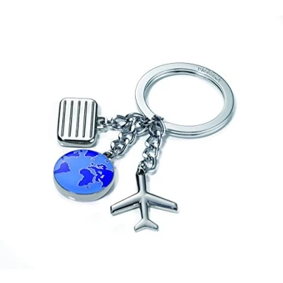 Abbildung von Troika Weltenbummler KR10 45/CH Keyring with 3 travel charms cast metal/enamel shiny chrome plated blue, silver original