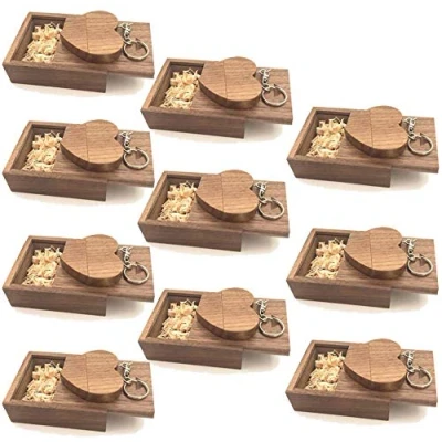 Abbildung von A Plus+ 10 Stück Herzförmiges Holz USB Flash Laufwerk 16GB Stick mit Box (Nussbaum)