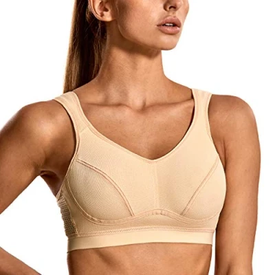 Abbildung von SYROKAN Damen Sport BH Starker Halt Große Brüste Bequem Ohne Bügel Nicht Gepolstert Bustier Beige 75D