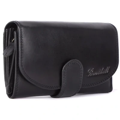 Abbildung von Benthill Damen Geldbörse Echt Leder Portemonnaie mit RFID Schutz Portmonee viele Kartenfächer Echtleder Vintage Damenbörse inkl. Geschenkbox, Farbe:Schwarz