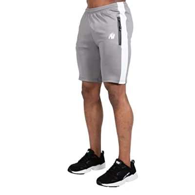 Abbildung von Gorilla Wear Benton Track Shorts Schwarz Bodybuilding Sport Alltag Freizeit mit Logo Aufdruck leicht und bequem für optimale Bewegung aus Polyester Spandex, XXL