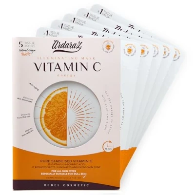 Abbildung von Ardaraz Anti Flecken und Illuminations Gesichtsmaske mit Vitamin C Hyaluronsäure. Feuchtigkeitsspendende Gesichtsmaske, die Falten reduziert. Gesichtsmasken im 5er Pack