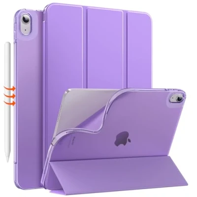 Abbildung von MoKo für iPad Air 6. Generation 11 Zoll Hülle M2 2024/iPad 5./4. Gen 2022/2020, Transluzent Matt Weich TPU Rückseite Hülle, Unterstützt Pencil Pro/2/USB C, Lila
