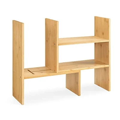 Abbildung von Navaris Bambus Schreibtisch Organizer 51x15,5x40 Tisch Regal Ordnungssystem verstellbar Eckregal für Küche Büro Bad Regalaufsatz