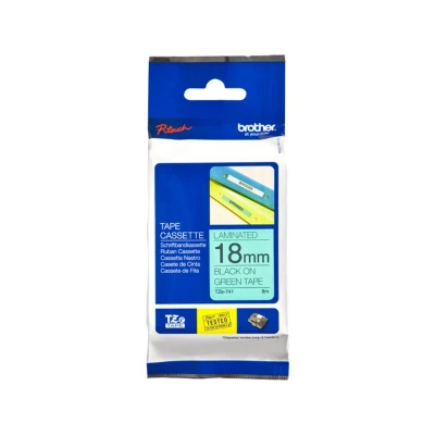 Abbildung von Brother P touch Schriftband (18 mm, geeignet u.a. für 1830VP, D400/VP, D450, D600/VP, P700, 2430, laminiert, 8 m lang) schwarz auf grün TZE741