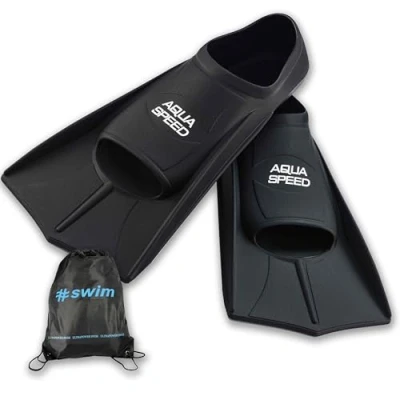 Abbildung von Aqua Speed Trainingsflossen I Herren leichte Schwimmflossen kurz Kurzflossen für Männer Erwachsene Schwimmtraining Schnorcheln Flossen Gummi + Ultrapower Rucksack schwarzI07; Gr. 43I44