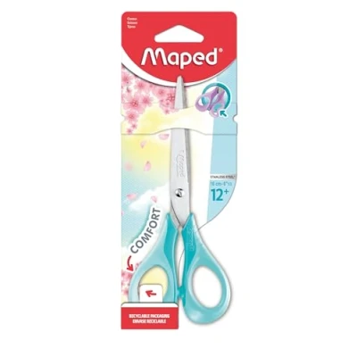 Abbildung von Maped Schul und Bastel Schere SENSOFT PASTELL 16 cm, flexible ergonomische Griffe, spitz rose, hellblau, flieder (Zufällige Farbe)
