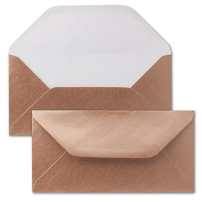 Abbildung von 25 Brief Umschläge Bronze Metallic DIN Lang 110 x 220 mm (11 22 cm) Nassklebung ohne Fenster Ideal für Einladungs Karten Serie FarbenFroh