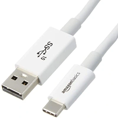 Abbildung von Amazon Basics Schnelllade Adapterkabel, USB C auf A 3.1 (Gen. 2), 10 GBit/s Highspeed, IF Zertifiziert, für Apple iPhone 15, iPad, Samsung Galaxy, Tablets, Laptops, 0.9 m, weiß