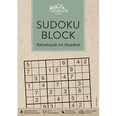 Abbildung von Sudoku Block Rätselspaß im Quadrat: pen2nature: 100% Recyclingpapier klimaneutrale Produktion unterstützt Aufforstungsprojekte (pen2nature books)