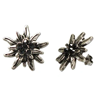Abbildung von Alpenflüstern Trachten Ohrstecker Strass Edelweiß Damen Trachtenschmuck, Ohrringe antik silber farben mit Steinen (schwarz) DOR030