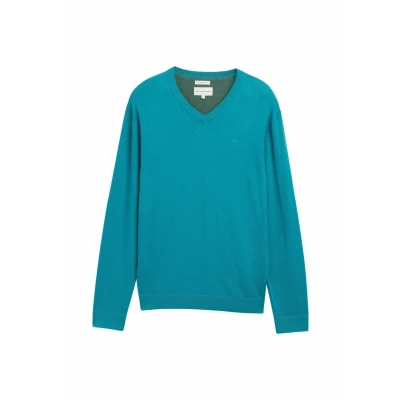 Abbildung von TOM TAILOR Herren Strickpullover mit V Ausschnitt, 37094 Turquoise Blue Melange, XL