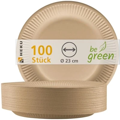 Abbildung von HEKU be green 100 Bio Pappteller, 23cm Ø I FSC Zertifiziert Biologisch abbaubar, vielseitig &amp; umweltfreundlich Ideal fürs Grillen, Picknick und Partys