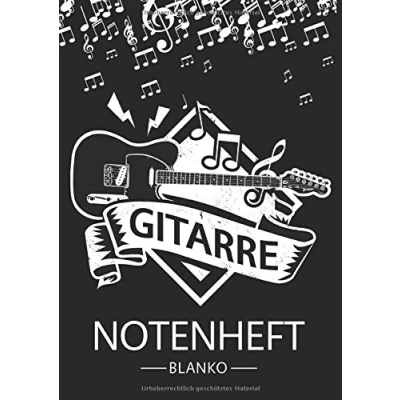 Abbildung von Gitarre Notenheft Blanko: DIN A4 Mit 110 Seiten Notenpapier für Kinder und Erwachsene, Notenblock, Musikheft, Notenbuch, Notenblätter Motiv: Musik Noten Vintage Schwarz