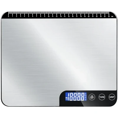 Abbildung von Küchenwaage Digital 20KG,Großer Wiegefläche Digitalwaage mit Lineal,Professionelle Electronische Waage,Edelstahl Haushaltswaage Lebensmittelwaage,LCD Anzeige,Tara Funktion,5 Einheiten,2 AAA Batterien