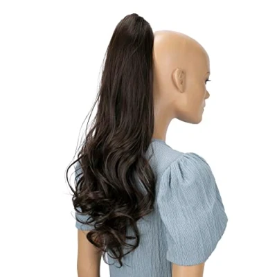 Abbildung von CAISHA 60cm Haarteil Ponytail Zopf Pferdeschwanz Haarverlängerung Voluminös Leicht Gewellt Dunkelbraun H519
