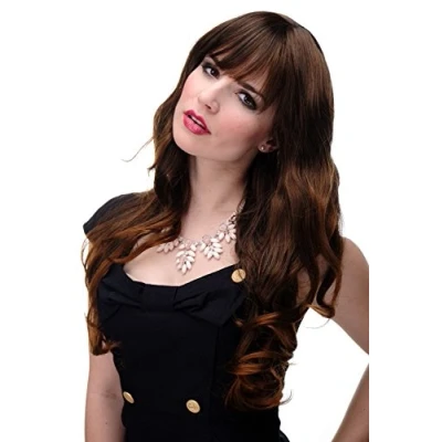 Abbildung von WIG ME UP 285 2T30 Damen Perücke große kräftige Locken, welligem Haar mit glattem Pony Braun Schwarzbraun Kupferbraun Mix ca. 65 cm