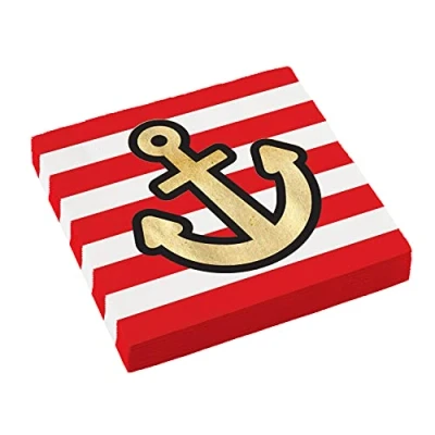 Abbildung von Amscan 9909912 Papier Servietten Pirat, 16 Stück, Größe 33 x cm, rot weiß mit Anker, Tisch Dekoration, Kinder Geburtstag, Motto Party
