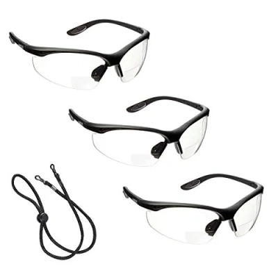Abbildung von 3 x voltX &#039;CONSTRUCTOR&#039; BIFOKALE Schutzbrille mit Lesehilfe (KLAR +2.5 Dioptrie) Sportbrille für Radler enthält Sicherheitsband Bifocal Safety Glasses, Anti Fog UV400 Linse