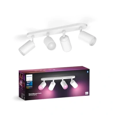 Abbildung von Philips Hue White &amp; Color Ambiance Fugato Spot 4 flg. weiß 4x350lm, dimmbar, 16 Mio. Farben, steuerbar via App, kompatibel mit Amazon Alexa (Echo, Echo Dot)