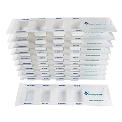 Abbildung von Medi Inn Medikamentendispenser mit 4 Fächern, weiß Standard, 10 Stück, Tablettenbox für einen Tag, Pillenbox, Tagesdispenser