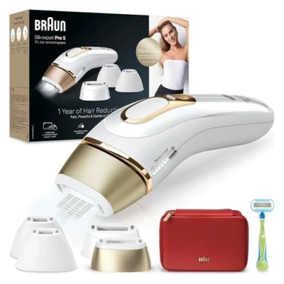 Abbildung von Braun IPL Silk Expert Pro 5 Haarentfernungsgerät Damen, sichtbare Haarentfernung, Designed In Germany, Venus Rasierer, 4 Aufsätze, Alternative zu Laser PL5382, weiß/gold