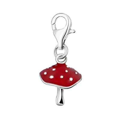 Abbildung von Quiges Charm Anhänger Rot Emaille 3D Pilz 925 Silber mit Karabinerverschluss für Bettelarmband
