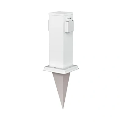 Abbildung von ledscom.de Garten Steckdosen Säule Polly mit Erdspieß für außen, IP44, 2 Fach, Edelstahl, eckig, weiß, 27cm