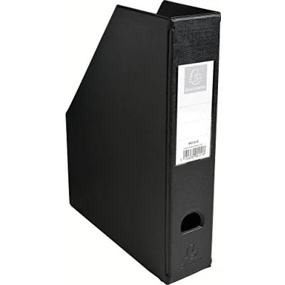 Abbildung von Exacompta 90151E Stehsammler DIN A4 7cm breit aus festem Karton mit PVC Bezug und aufgeklebtem Rückenschild Griffloch perfekt zur Aufbewahrung von Zeitschriften Katalogen schwarz