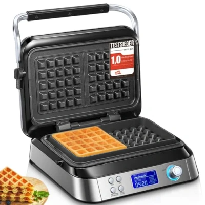 Abbildung von Waffeleisen 1600 W, Doppelwaffeleisen für Belgische Waffeln, 5 Programme, 7 Bräunungsstufen, LCD Display, Countdown Timer, Überlaufrille, Extra Tiefe Heizplatten