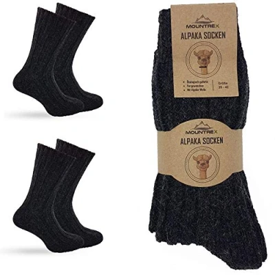 Abbildung von MOUNTREX Alpaka Socken, Wollsocken für Damen, Herren Dicke Stricksocken 2 Paar, Anthrazit (Dick wie gestrickt), 39 42