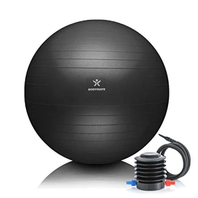 Abbildung von BODYMATE Gymnastikball Sitzball Trainingsball mit GRATIS E Book inkl. Luft Pumpe, Ball für Fitness, Yoga, Gymnastik, Core Training, starken Rücken als Büro Stuhl ANTHRAZIT 75cm