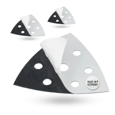 Abbildung von 3x DFS Ersatzklett für Deltaschleifer Schleifplatte 93x93x93 mm 6 Loch, [3er SET]Klett Ersatz Dreieck selbstklebend Schleifpapier Dreieckschleifer