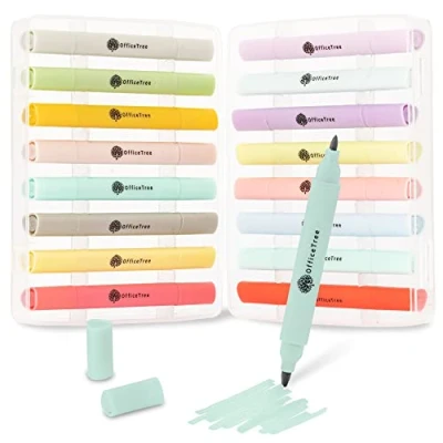 Abbildung von OfficeTree 16 Mini Alkohol Marker Stifte Pastellfarben Set Touch Twin zum Zeichnen Malen Basteln