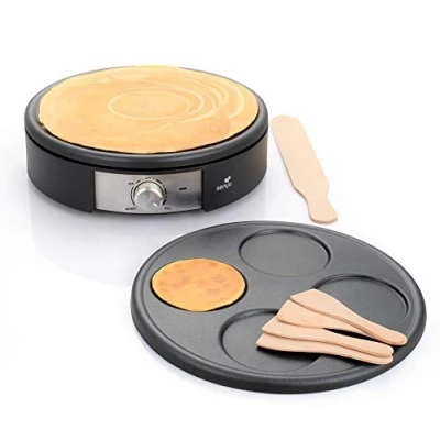 Abbildung von Senya SYCK CV026 Crêpes Pfanne, elektrisch, 2 austauschbare Platten aus Aluminiumguss, Crêpe Time, 1500 W, Schwarz