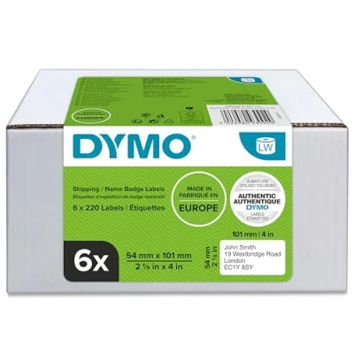 Abbildung von DYMO Original LabelWriter Versandetiketten/ Namensschilder (groß) 54 mm x 101 6 Rollen mit je 220 leicht ablösbaren Etiketten (1.320 Etiketten) für Etikettendrucker