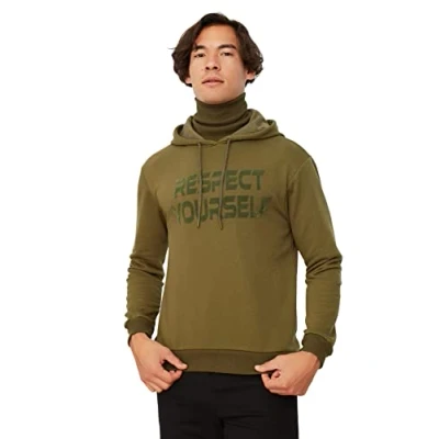 Abbildung von Trendyol Herren Kapuzensweatshirt, einfarbig Sweatshirt, Khaki, S