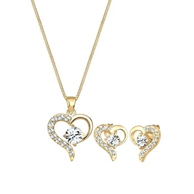 Abbildung von Elli Schmuckset Damen Herz mit Kristalle in 925 Sterling Silber vergoldet